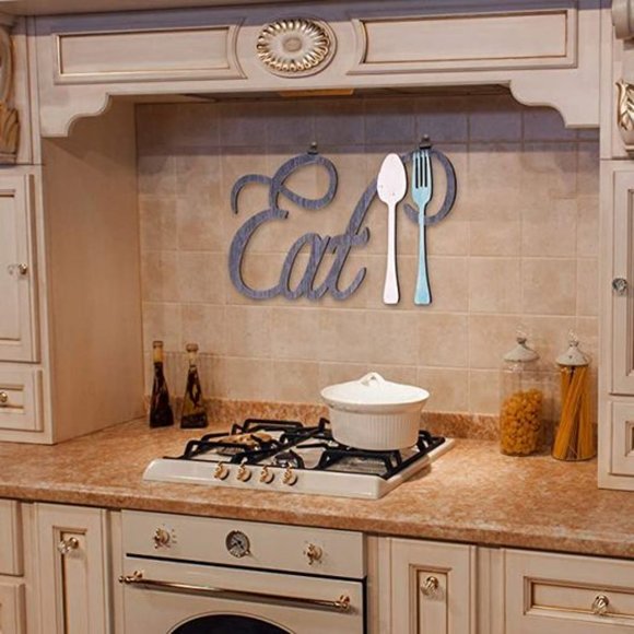 Rustic Wood Eat Spoon and Fork Sign Wall Decor Wooden Eat Letters Wall Sign with - Picture 6 of 10